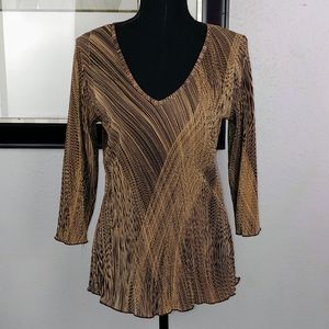 VINTAGE Micro Pleated V-Neck Blouse, Size M